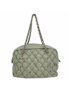 Chanel Chain Tote Bag Nylon Green Silver